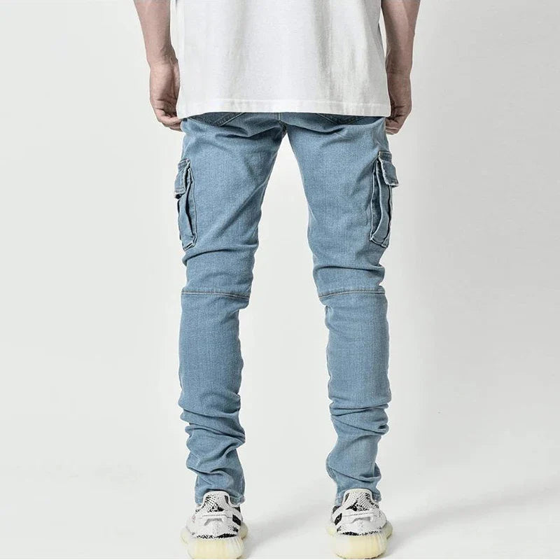 Herre Vaskede Denim Cargo Jeans med Flere Lommer - Seabo