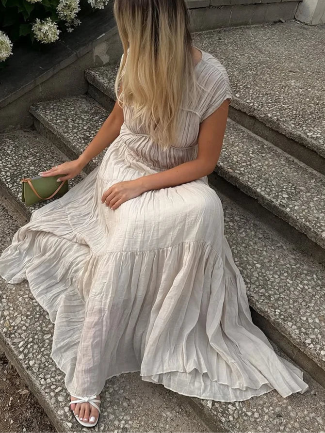 Sommer Pleat Lang Kjole Kvinder - Esbenka