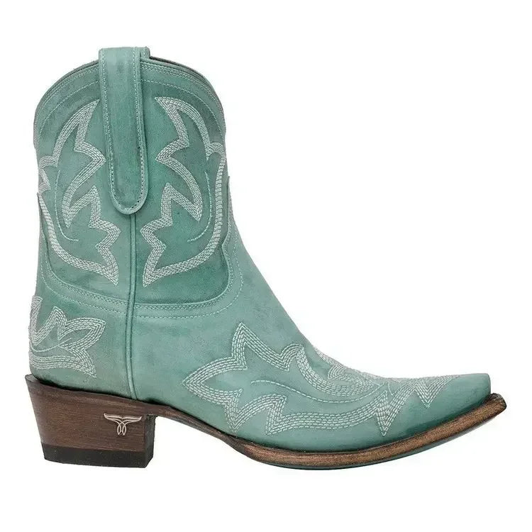 Broderede PU Læder Højhælede Cowboystøvler til Kvinder | Forårs Kollektion - Karinine