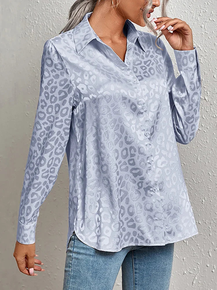 Kvinders Leopardprint Satinbluse | Forretnings- og Festtøj - Sineah