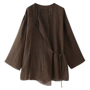 Forårs Linned Damesæt [ Kimono top + Brede Bukser ] - Marlani