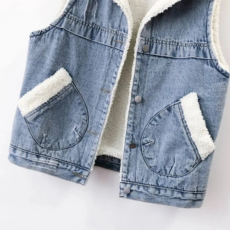 Denimvest med fleecefor til kvinder l forårskollektion - Spaka
