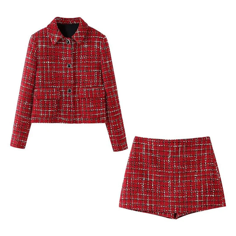 Sæt med Tweed-Jakke og Mini-Nederdel til Kvinder - Genina