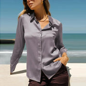 Elegant Silke Satin Bluse til Kvinder l Business & Aftentøj - Lanaez