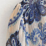 Sommer print Langærmet Satin Kjole - Melya