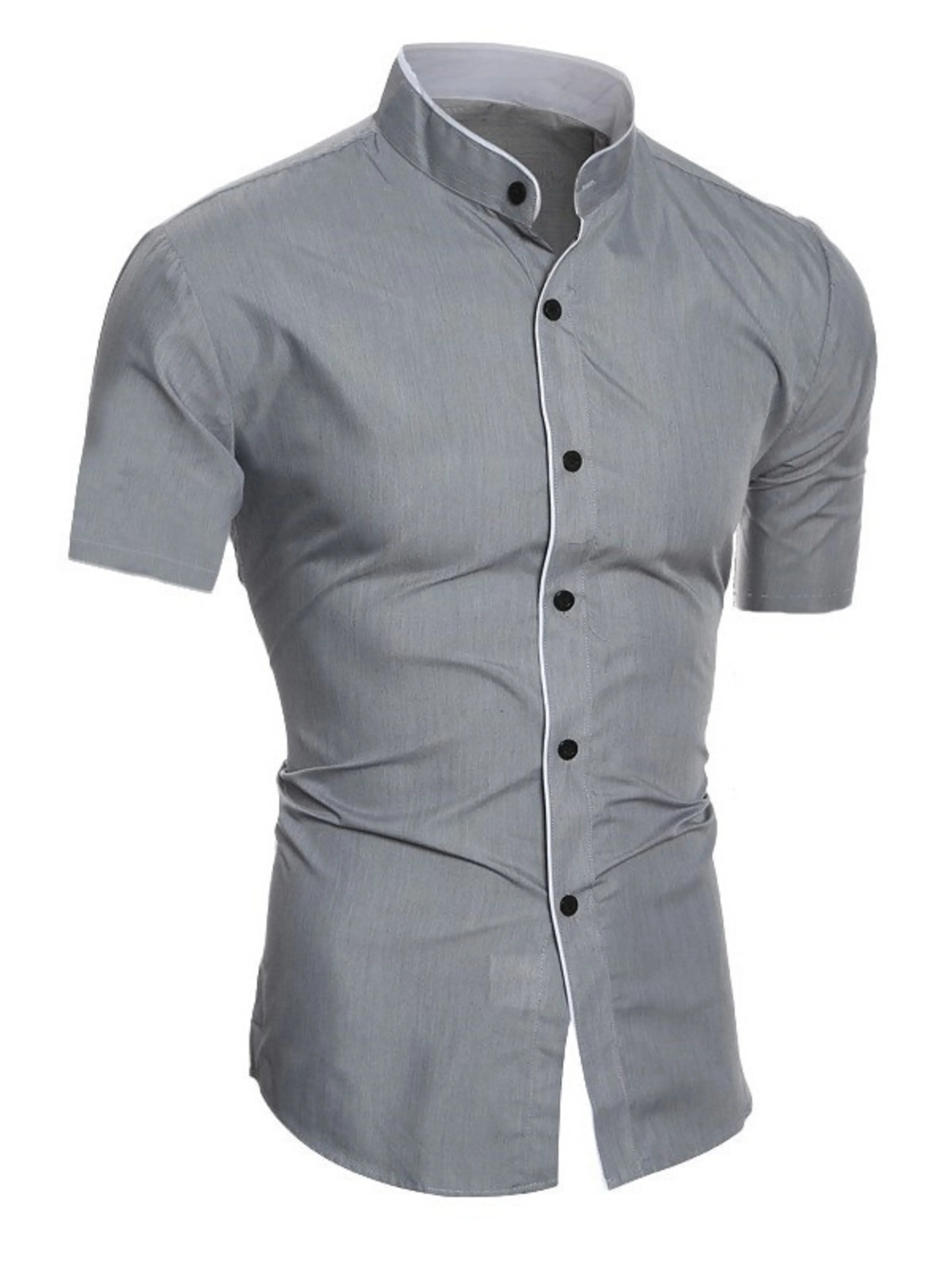 Mænds Slim Fit Stand-up Krave Skjorte Kortærmet | Business Kollektion - Bertine