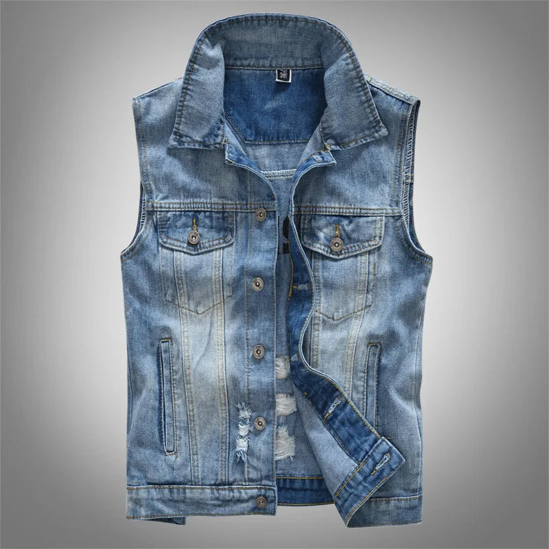 Rippet ærmeløs Denimvest til Mænd - Billyo
