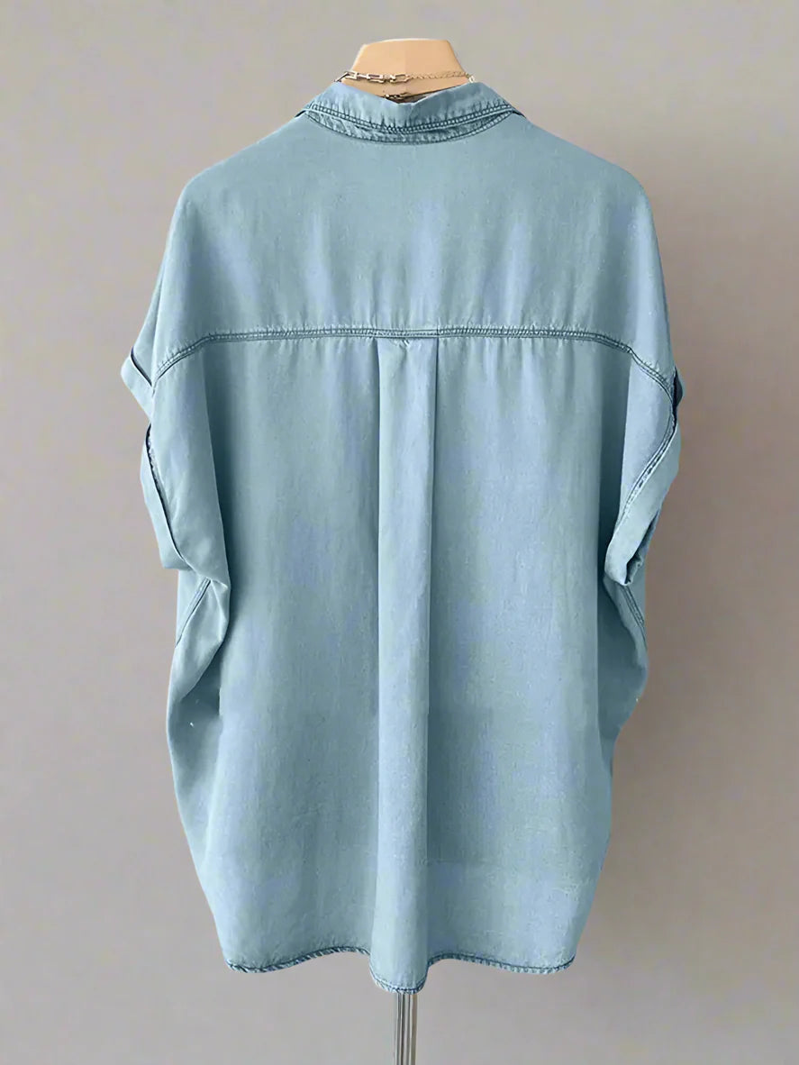 Elegant Denimbluse til Kvinder med Knaplukning - Dianai