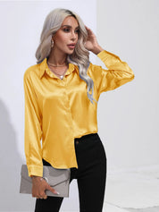 Elegant Satinbluse med V-udskæring og Lange ærmer | Dame Business look - Luzmey
