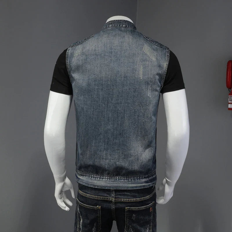 Retro nødlidende denimjakke til mænd - Rockeh