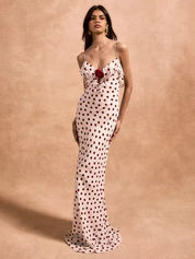 Print Polka Dot 3D Blomster Kvinder Maxi Kjole - Kitty