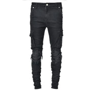 Herre Vaskede Denim Cargo Jeans med Flere Lommer - Seabo