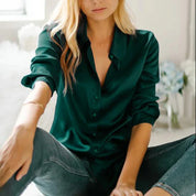 Elegant Silke Satin Bluse til Kvinder l Business & Aftentøj - Lanaez