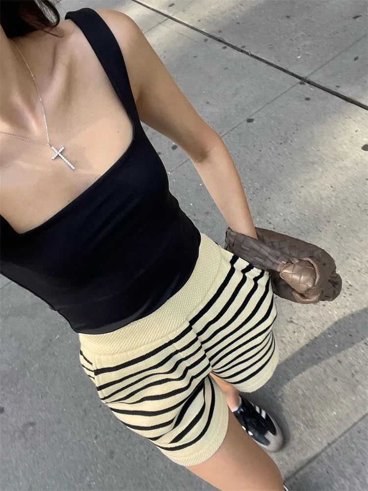 Zebra Trykke Stribet Cardigan og Shorts Sæt | Forårskollektion - Alentina