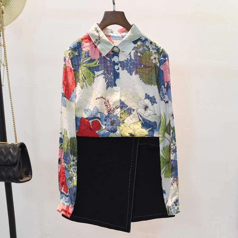 Blomstret Bluse i Bomuldshør med Knapper - Kerina