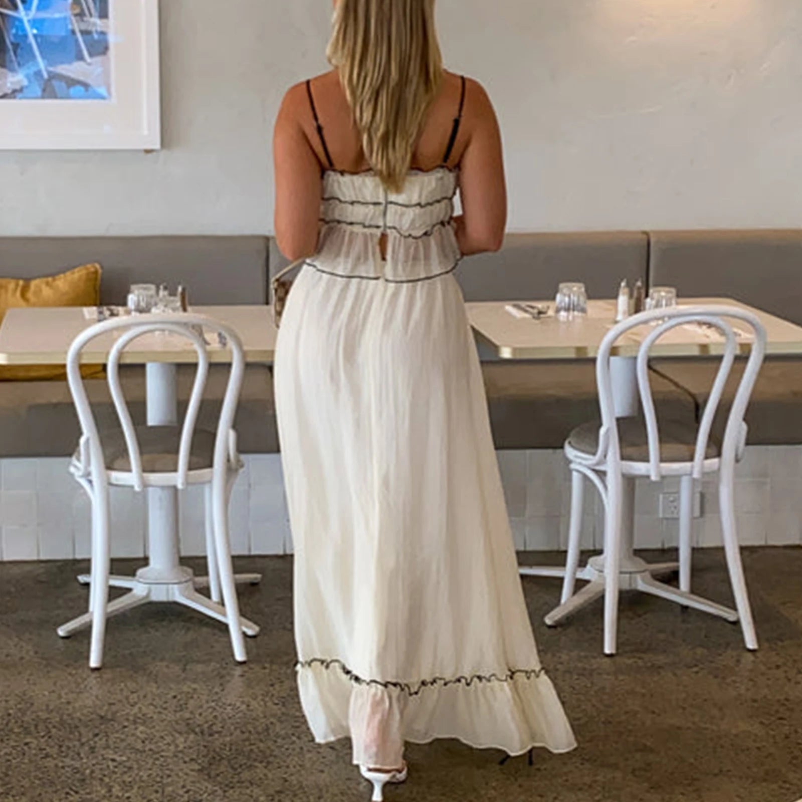 Ruched Flæse Maxi Nederdel Matchende Sæt Beachwear - Reini