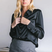Elegant Silke Satin Bluse til Kvinder l Business & Aftentøj - Lanaez
