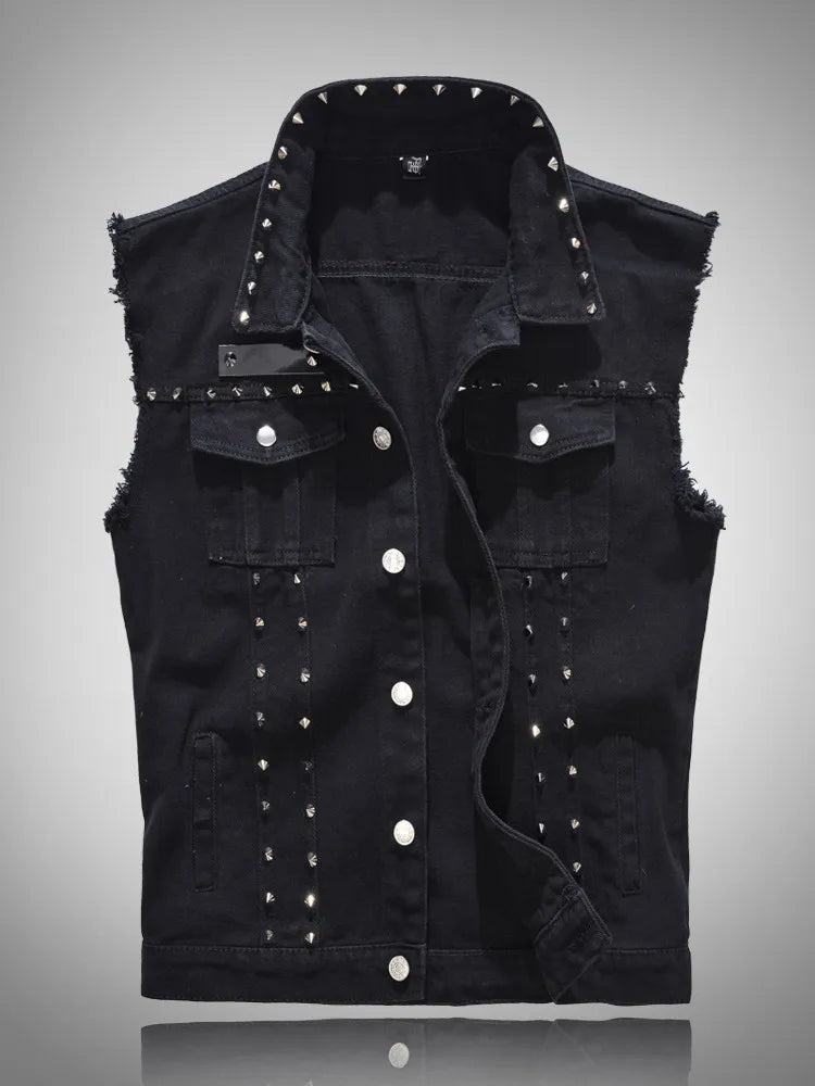 Slim fit ærmeløs denimjakke til mænd - Croher