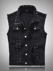 Slim fit ærmeløs denimjakke til mænd - Croher
