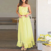 Ruched Flæse Maxi Nederdel Matchende Sæt Beachwear - Reini