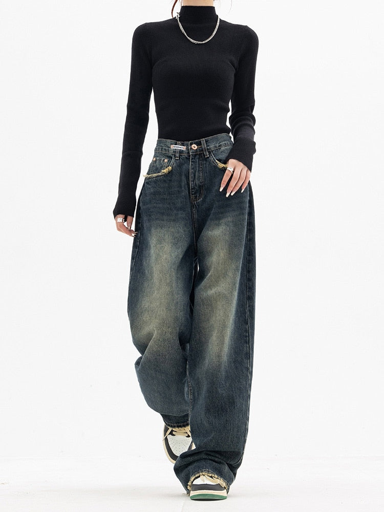 Y2K Jeans - Vintage streetwear baggy jeans til kvinder - Kenran