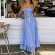 Ruched Flæse Maxi Nederdel Matchende Sæt Beachwear - Reini