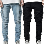 Herre Vaskede Denim Cargo Jeans med Flere Lommer - Seabo