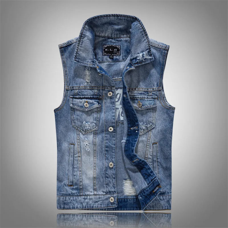 Rippet ærmeløs Denimvest til Mænd - Billyo