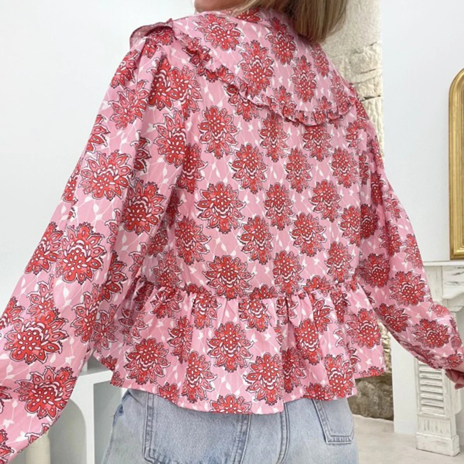 Blomstret Bluse i Babydoll-Stil- Babbas