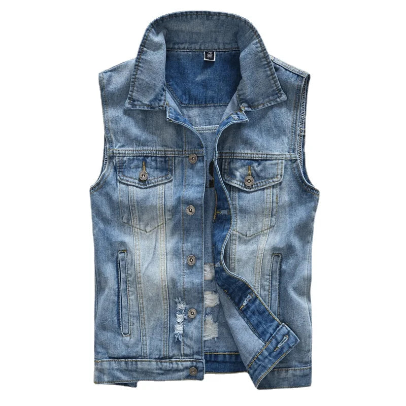 Rippet ærmeløs Denimvest til Mænd - Billyo