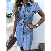 Y2K Retro Skræddersyet Knappen Nede Denim Midikjole til Kvinder - Cinamma