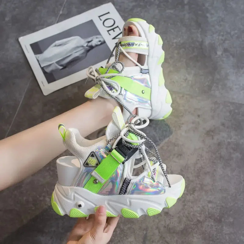 Chunky Neon-sandaler med høj platform og sporty detaljer - Preema