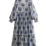 Sommer print Langærmet Satin Kjole - Melya