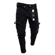 Herre Vaskede Denim Cargo Jeans med Flere Lommer - Seabo