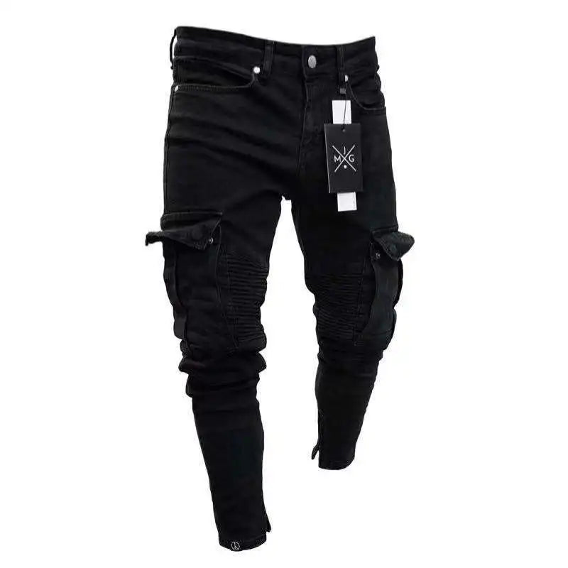 Herre Vaskede Denim Cargo Jeans med Flere Lommer - Seabo