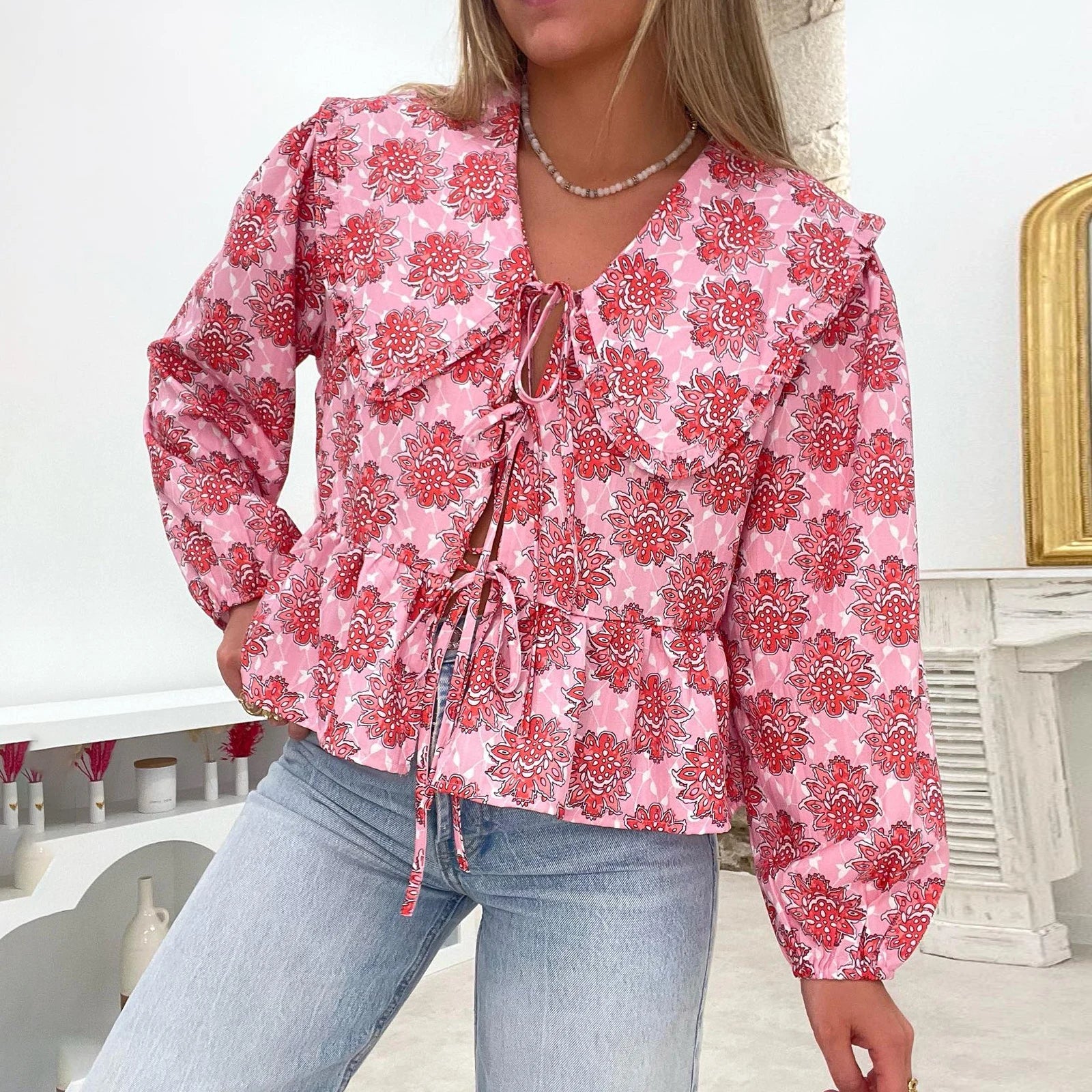 Blomstret Bluse i Babydoll-Stil- Babbas