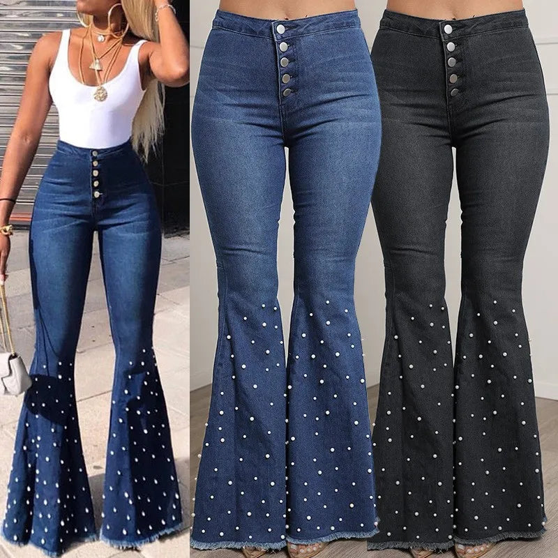 Højtaljede Y2K Flared Jeans til Kvinder - Cherryla