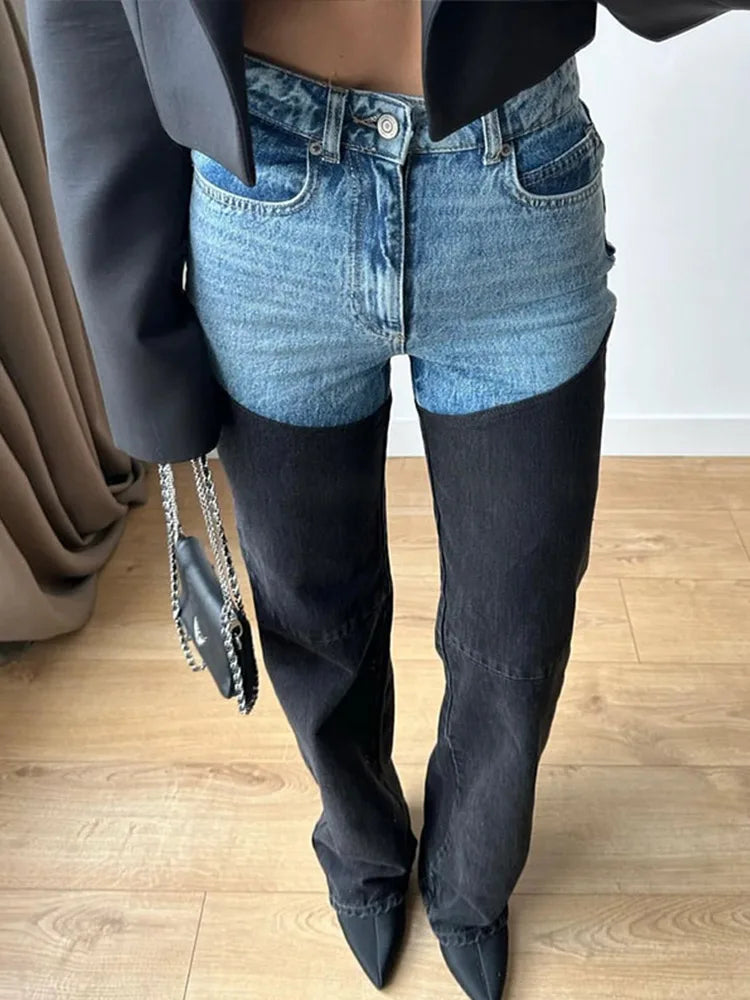 Y2K Højtaljede Patchwork-Denimbukser til Kvinder - Larka