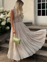 Sommer Pleat Lang Kjole Kvinder - Esbenka