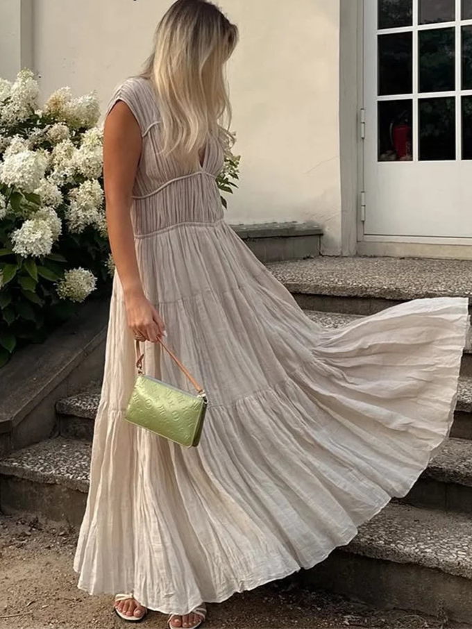 Sommer Pleat Lang Kjole Kvinder - Esbenka