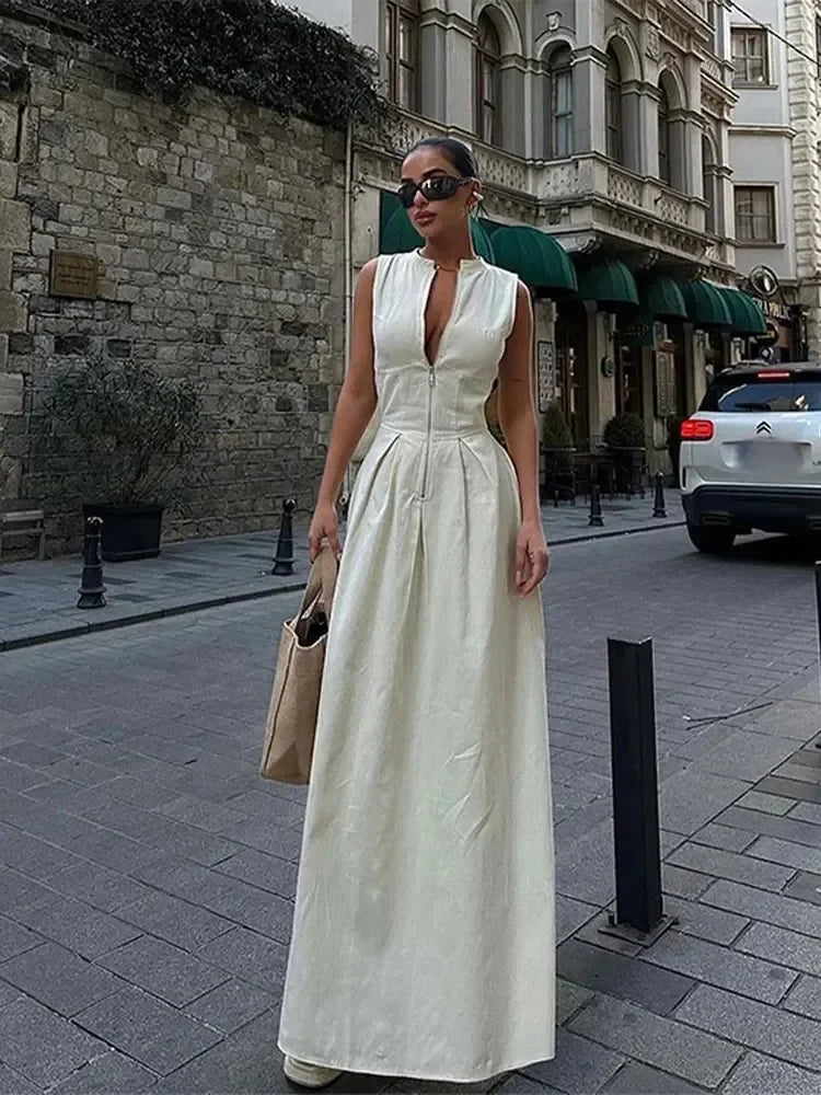 Ærmeløs Plisseret Elegant Lang Festkjole til Kvinder - Shiara
