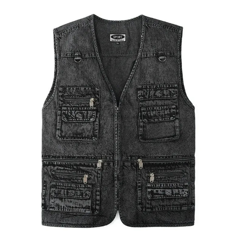 Ærmeløs denimvest med flere lommer til mænd - Kellez