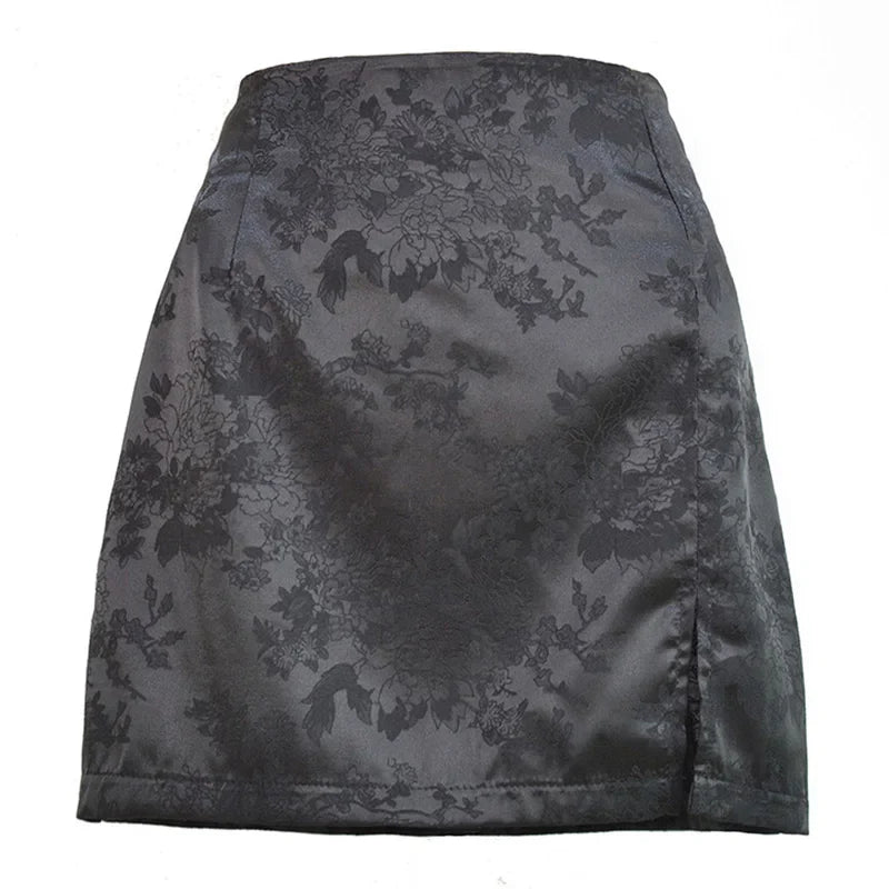 Jacquard Satin Højtaljet Mini-Nederdel - Vinead