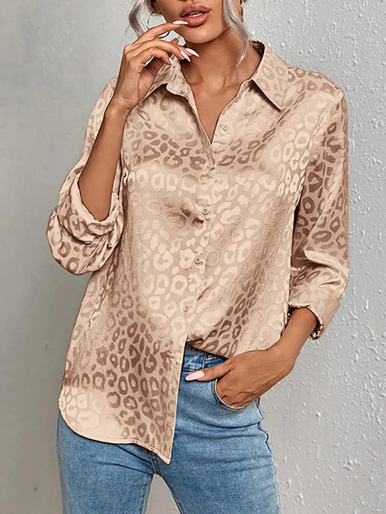 Kvinders Leopardprint Satinbluse | Forretnings- og Festtøj - Sineah