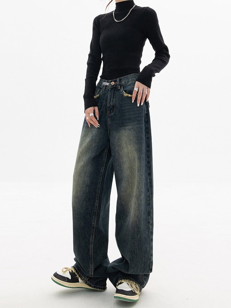 Y2K Jeans - Vintage streetwear baggy jeans til kvinder - Kenran