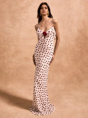 Print Polka Dot 3D Blomster Kvinder Maxi Kjole - Kitty