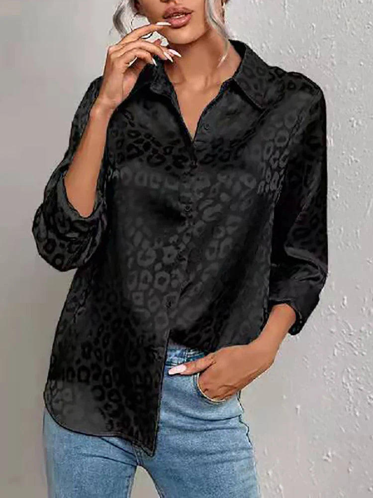 Kvinders Leopardprint Satinbluse | Forretnings- og Festtøj - Sineah