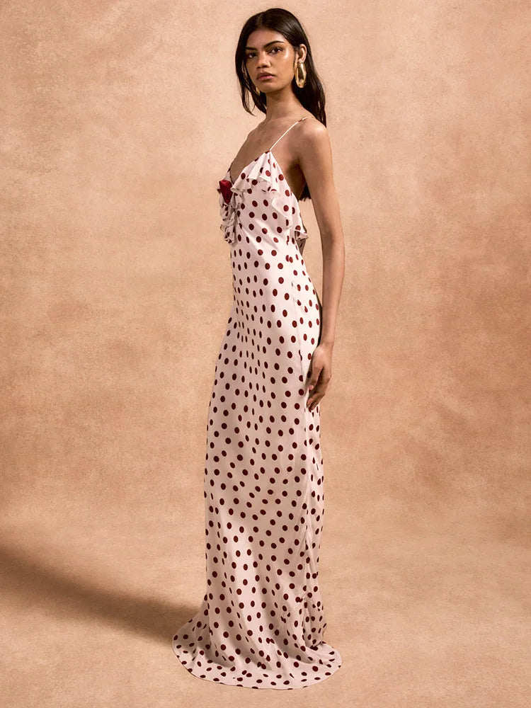 Print Polka Dot 3D Blomster Kvinder Maxi Kjole - Kitty