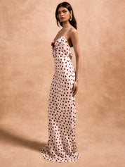 Print Polka Dot 3D Blomster Kvinder Maxi Kjole - Kitty