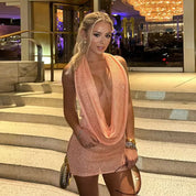 Glitrende Halterneck Kjole – Mini Strandkjole med Pailletter - Carolaz
